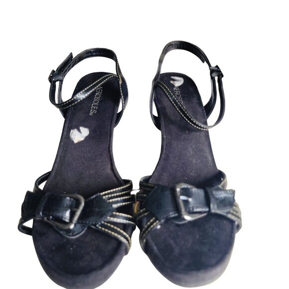 Aerosoles Black Strappy Platform Wedge Sandals Buckle Detail Adjustable Size 10 - Picture 2 of 14